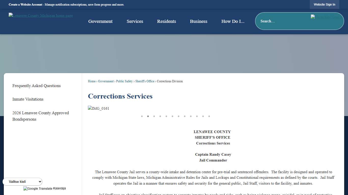Corrections Services Lenawee County, MI